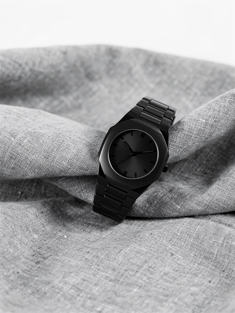 ValoraTime Pure watch lifestyle photograph on a gray linen surface.
