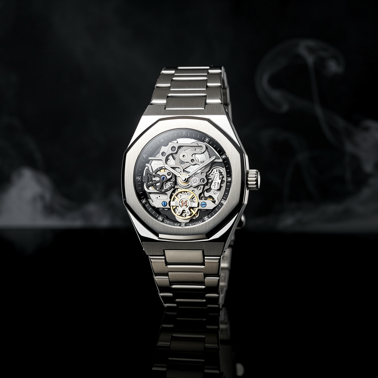 ValoraTime Phantom watch atmospheric product photograph with a subtle smoke effect.
