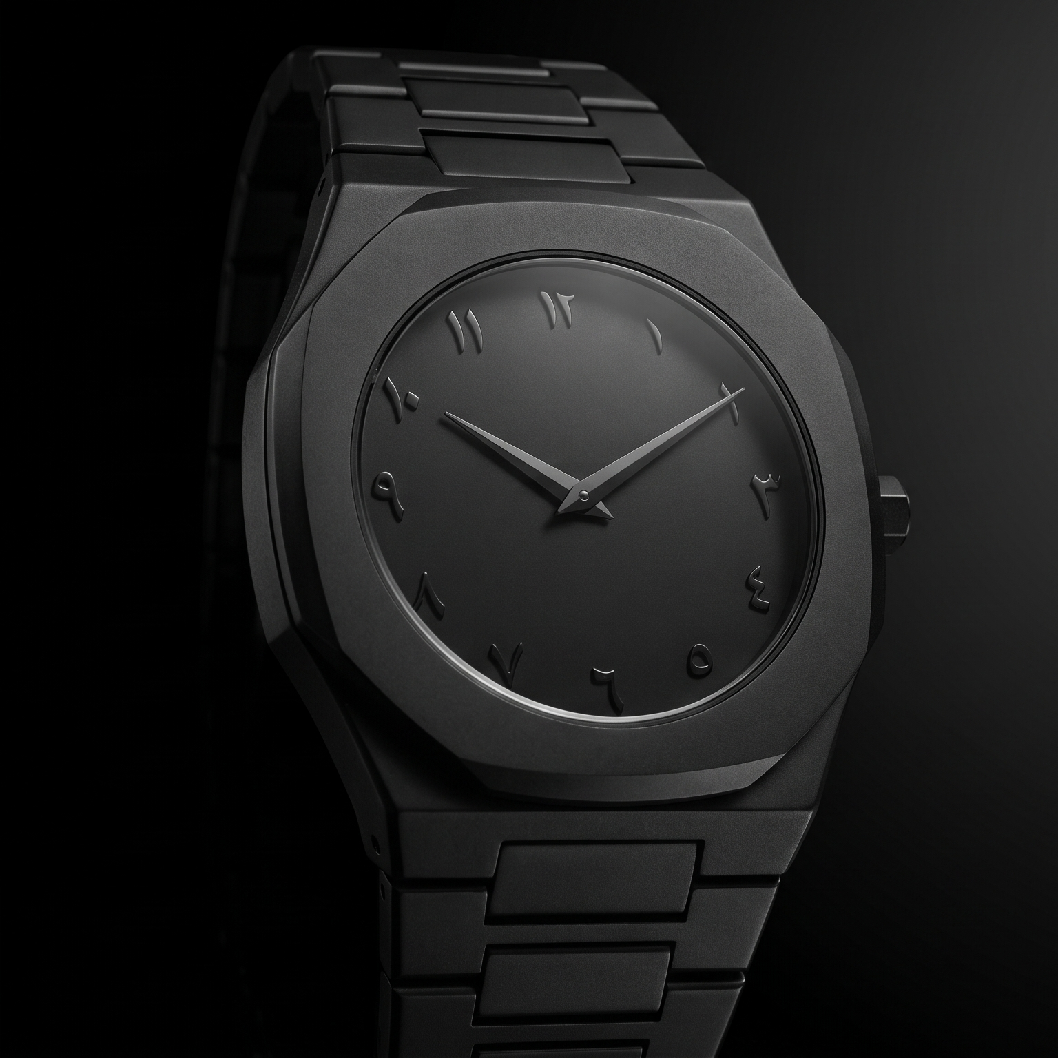ValoraTime Maktub watch banner photograph, monochrome case at left with clean negative space on the right for a call-to-action.