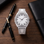 ValoraTime Dalí watch lifestyle photograph resting on a black marble surface.