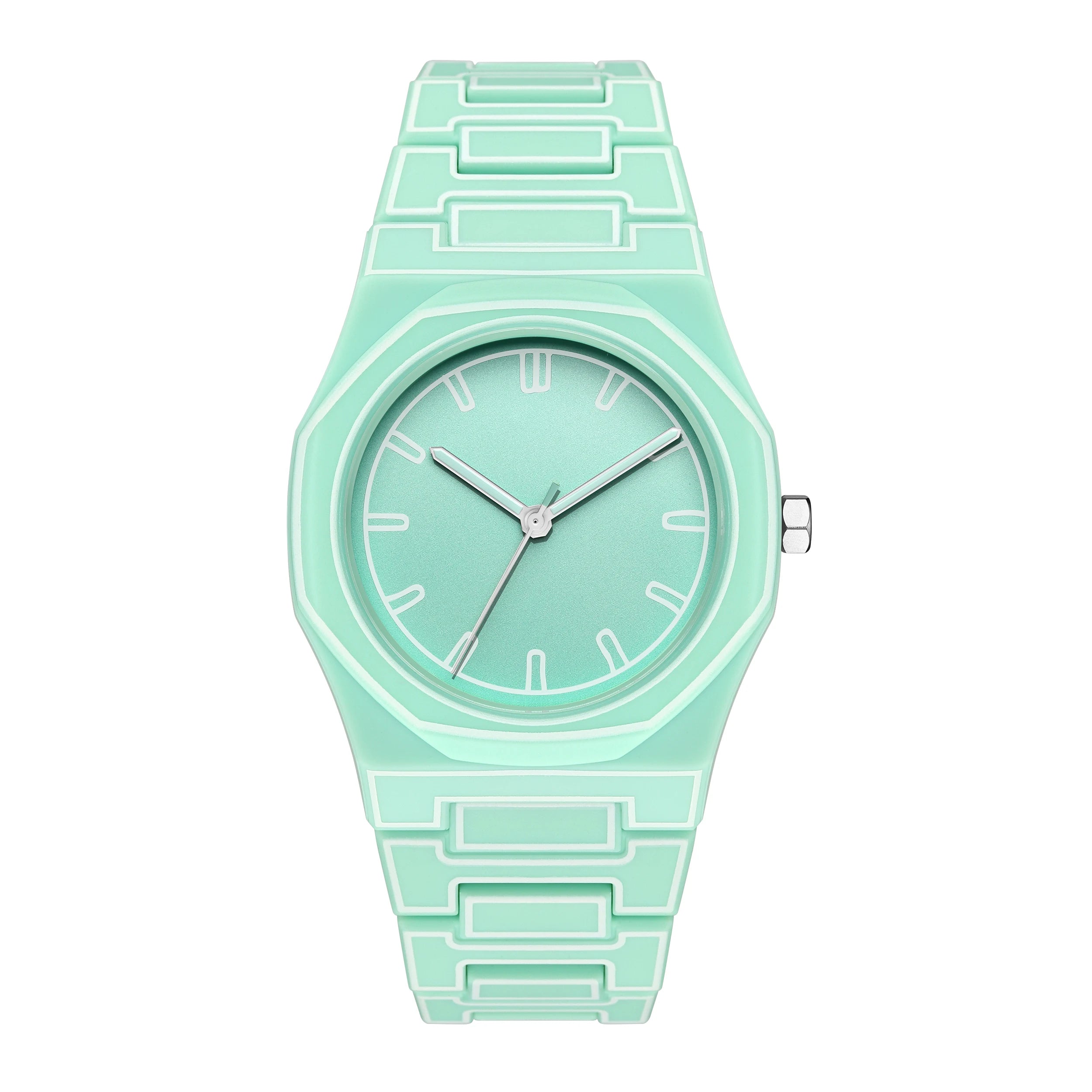 ValoraTime Pure Line watch with a trompe-l'œil hand-drawn contour design on an octagonal case, Mint edition.