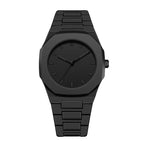 ValoraTime Pure watch with a black round case and plain black dial with no numbers, paired with a matching black bracelet.