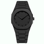ValoraTime Maktub watch with an all-black octagonal case and matte black-on-black dial featuring subtly embossed eastern Arabic numerals for a ghost-dial effect.